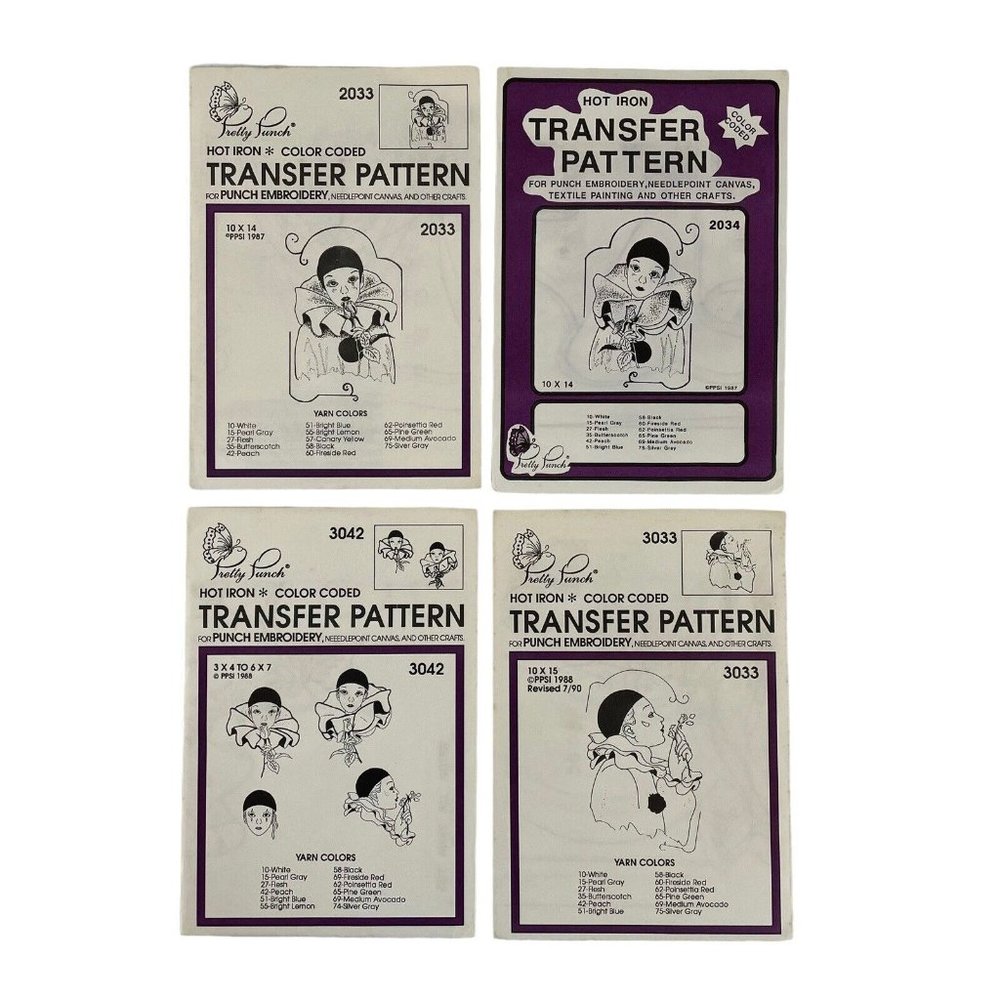 Pretty Punch Hot Iron Transfer Pattern For Punch Embroidery Harlequin Clown Lot‎
